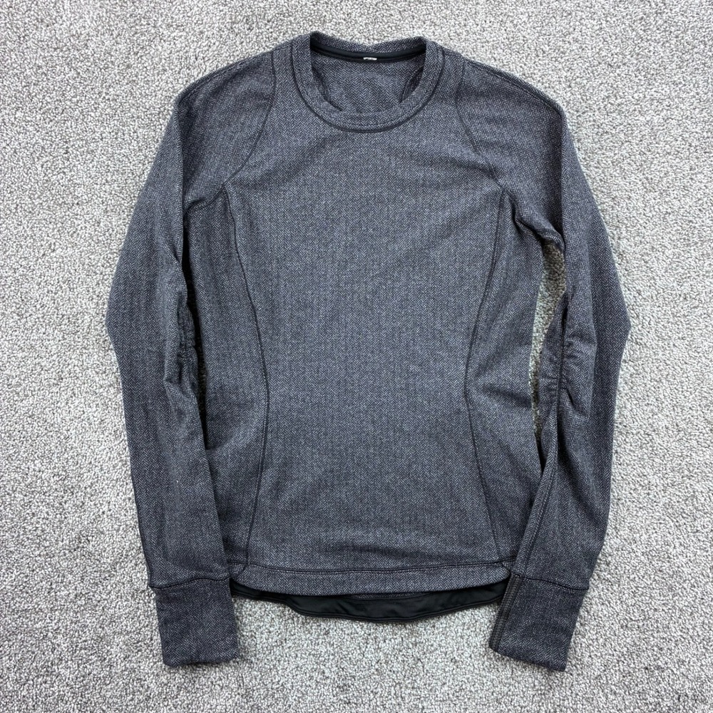 Lululemon Run Swiftly Tech Long Sleeve Women's M Gray Herringbone Active Top